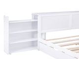 Queen Size Storage Platform Bed with Pull Out Shelves and Twin XL Size Trundle, White 31091386