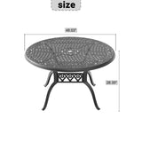 48-inch Cast Aluminum Patio Dining Table with Black Frame and Umbrella Hole W1710P166023