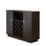 ZUN Espresso 2-Door Wine Cabinet with Stemware Rack B062P215513