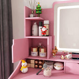 3-Color LED Vanity Mirror with Stool, Pink Dressing Table for Bedroom, 2 Drawers & 5 Storage 97085994