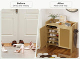 42.5" Tall Rattan Shoe Cabinet with Doors, 6-Tier Wooden Freestanding Shoe Storage Organizer with 98951405