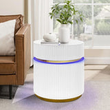 Tavita 19.5" Round White Side Table with Glass Top and LED Lights B061P253485