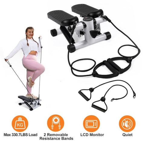 ZUN Steppers for Exercise, Mini Stair Stepper with Resistance Bands at Home Workout Equipment with 19422665