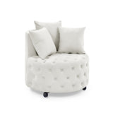 Velvet Upholstered Swivel Chair for Living Room, with Button Tufted Design and Movable Wheels, W48790918