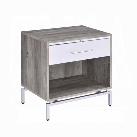 ZUN 1 Drawer Nightstand with Open Shelf, Weathered Gray Oak and White B016P256492