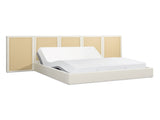 Capri Extended Headboard Cane Platform Bed, Antique White Polyester B2719P385740