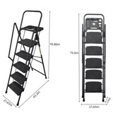 5-step ladder, foldable step stool with tool tray and wide non slip pedals, sturdy steel ladder, W2717P257603