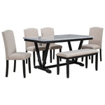 ZUN Modern Style 6-piece Dining Table with 4 Chairs & 1 Bench, Table with Marbled Veneers Tabletop and 73511539