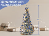 7 FT Snow Flocked Pre-lit Artificial Pop Up Christmas Tree with 200 Warm Lights and Blue & Silver 24654328