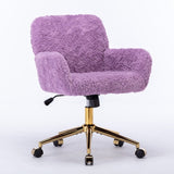 ZUN Furniture Office Chair,Artificial rabbit hair Home Office Chair with Golden Metal Base,Adjustable 99540851