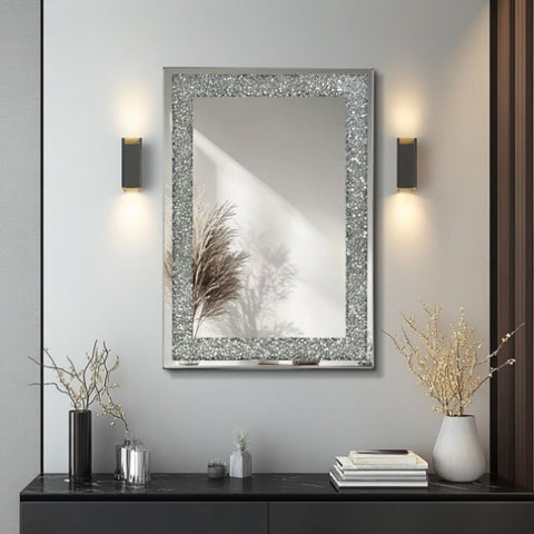 ZUN Large Wall-Mounted Silver Decorative Rectangular Wall Mirror for Home, Living Room, Bedroom, W1043P186675