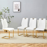 White PU Dining Chair Set.Uniquely designed white dinings. PU material, paired with gold metal W2920P233519