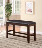 Farmhouse Style 1pc Brown Espresso Counter Height Bench Footrest Faux Leather Upholstered Seat B011P149006