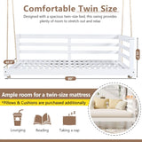 TOPMAX Country Patio Wooden Twin Size Swing Daybed Porch Swing Frame with 4pcs 96-inch Hemp Ropes N717P265856K