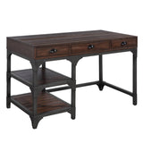 ZUN Espresso Oak and Antique Black 3-Drawer Writing Desk B062P215484