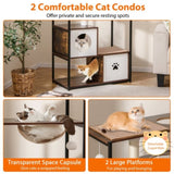 Stylish Wood-Metal Cat Tree - 33 lbs Per Layer Capacity, 2 Private Condos 2 Relaxation Platforms, 00410945