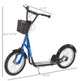 Youth Scooter with Adjustable Handlebars and plastic basket 16" Inflatable Rubber Tires -Blue 70179671