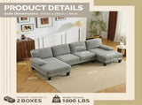 U-Shaped Convertible Sectional Sofa with 2 Short Chaise Lounges, 4-Seater Modular Chenille Fabric 14447518
