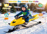 2-in-1 Kids Snow Racer Sled with Tow Rope, 30&deg Steering & Dual Foot Brakes Downhill Ski Sled, 25933273