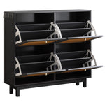 ZUN ON-TREND Rattan Boho Style Shoe Cabinet 4 Flip Drawers, Modern 2-Tier Shoe Storage Organizer WF300555AAB