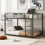Full over Full Metal Bunk Bed, Low Bunk Bed with Ladder, Black 71718681