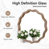 23.62 inches Wood Round Wavy Wall Mirror Round Wall Mirror Scalloped Mirror -Large Decorative Wood W2295P290646