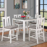 ZUN White Solid wood 5pc Counter Height Dining Set Table 4x Gray Linen Like Fabric Cushions Seats B011P230002