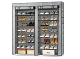 Double Row 10-Tier Non-Woven Fabric Shoe Cabinet with Iron Pipes and Plastic Components, Gray 25457979