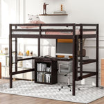 ZUN Full size Loft Bed with Desk and Writing Board, Wooden Loft Bed with Desk & 2 Drawers Cabinet 78996597