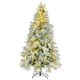 ZUN 7.5FT Pre-Lit Spruce Snow Flocked Christmas Tree, Artificial Hinged Xmas Tree with 350 Multi-Color N704P199476A