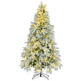 7.5FT Pre-Lit Spruce Snow Flocked Christmas Tree, Artificial Hinged Xmas Tree with 350 Multi-Color N704P199476A
