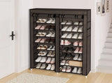 Double Row 10-Tier Non-Woven Fabric Shoe Cabinet with Iron Pipes and Plastic Components, Brown 47364697