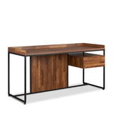 ZUN Walnut and Sandy Black 1-Drawer Writing Desk B062P215486