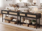 Black Rattan Console Table with Storage Cabinets & Open Shelf, 40 Inch Entryway Table with Sturdy 10366281
