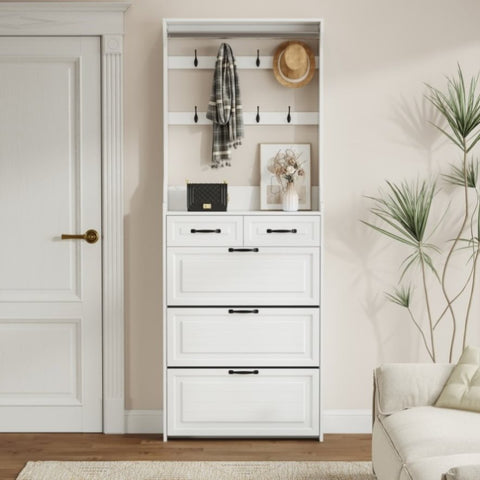 ZUN NEW White color shoe cabinet with 3 doors 2 drawers with hanger,large space for storage W1320137989