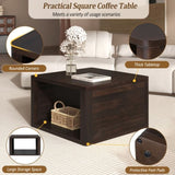 Square Coffee for Living Room in Dark Brown Farmhouse Coffee with Storage,2-Tier Center N735P242918D