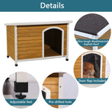 Large Wooden Outdoor Dog House, Waterproof Roof, Elevated Floor, Adjustable Plastic Feet, Yellow W142763833
