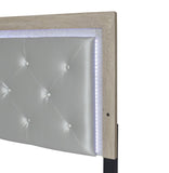 1pc Modern King Panel Bed with Headboard Lighting Beige Finish Faux Leather Upholstery Button Tufted B011P244366