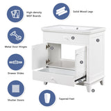 ZUN 30" Bathroom Vanity Base without Sink, Bathroom Cabinet with Two Doors and One Drawer, White WF294109AAK