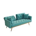 ZUN 68.3" Baby Blue velvet nail head sofa bed with throw pillow and midfoot W1658127783