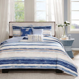 6 Piece Printed Quilt Set with Throw Pillows Blue Full/Queen B03597432