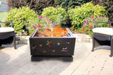 ZUN 26 Inch Square Fire Pit with BBQ Grill, Outdoor Wood pit with Poker, Large Burning Space 23252030