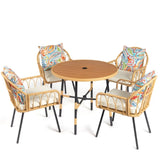 5 Pieces Patio Dining Table Chair, Outdoor Table and Chairs with Umbrella Hole, Patio Furniture 61045178