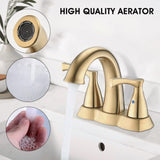 2 Handle 4 Inch Centerset Bathroom Sink Faucet with Pop-Up Drain, Brushed Gold W122460801