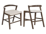 Balmain Indoor Rubberwood Barstool, Dark Brown Finished and Beige Upholstery, Set of 2 N775P318294D