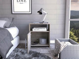 ZUN Nordico Nightstand , End Table, Side Table One Shelf, Single Door Cabinet, Metal Handle -Light Gray B20091971