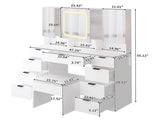 Large Vanity Table Set with 3 Opening Mirrors and LED Lights, Vanity Table with Full Storage Behind 92358029