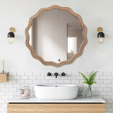 23.62 inches Wood Round Wavy Wall Mirror Round Wall Mirror Scalloped Mirror -Large Decorative Wood W2295P290646