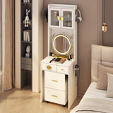 Small Vanity Desk with Mirror and LED Lights, Makeup Table with Charging Station and drawers and 90318617