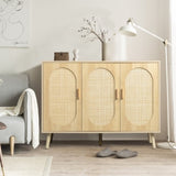 ZUN Modern Rattan Shoe Storage Cabinet with 3 Doors and Adjustable Shelves, Accent Cabinet for Living 22364309